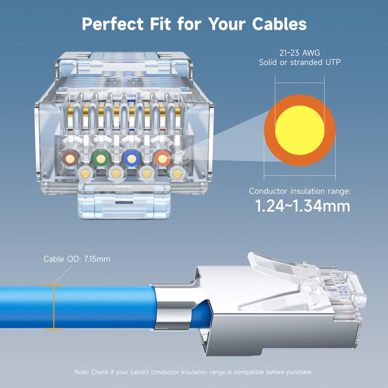 Cable Matters كابل ماترز 50 حزمة موصلات RJ45 محمية Cat6A مع أحذية تخفيف الضغط، مطلية بالذهب 50 ميكرون، موصلات RJ45 محمية Cat 6A، موصل Cat6a - Image 3